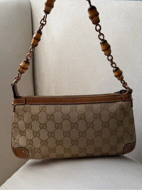 Gucci GG Monogram Canvas Bamboo Chain Shoulder Bag